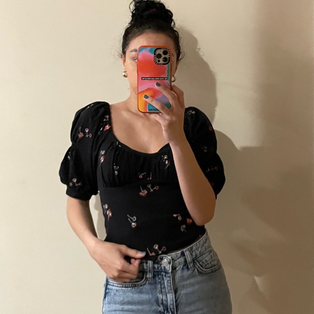 Free people black floral bodysuit